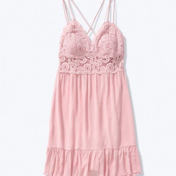 EUC Victoria's Secret PINK Pink Crochet Lace Mini Dress Small - Picture 2 of 7